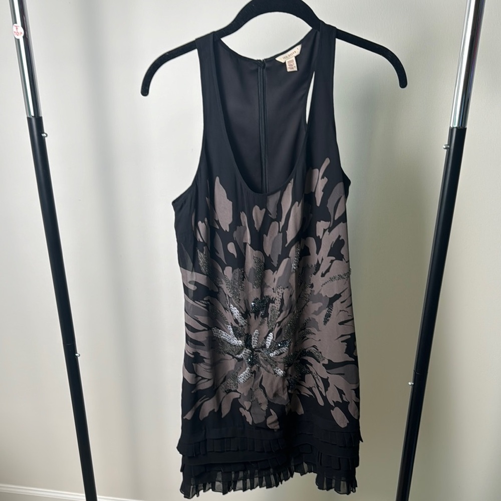 Ted Baker Black Silk Beaded Sleeveless Floral Sheath Mini Dress Size 1